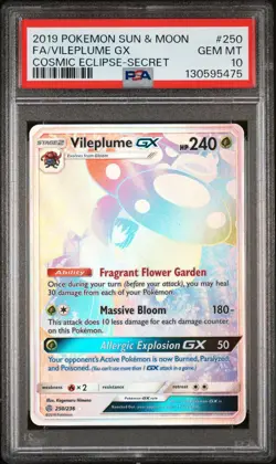 PSA 10 Rainbow Pokemon Vileplume GX Cosmic Eclipse Secret Rare Full Art 250 - Image 1