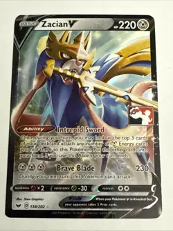 Pokemon TCG Zacian v Prize Pack Series One 138/202 Holo Ultra Rare - Image 1