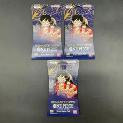 Lot of (3) One Piece English TCG Romance Dawn OP-01 Sleeved Booster Packs Sealed - Image 1