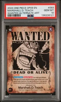 2024 One Piece OP09-093 Marshall D Teach Wanted Poster PSA 10 SP Alt Art RARE - Image 1