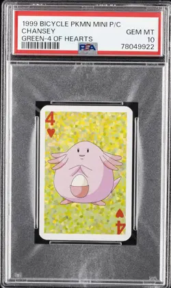 1999 BICYCLE POKEMON MINI PLAYING CARDS GREEN DECK 4 OF HEARTS CHANSEY PSA 10 - Image 1