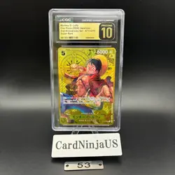 CGC 10 PRISTINE Monkey D. Luffy ONE PIECE Card Game ST13-015 2nd Anniversary 53 - Image 1