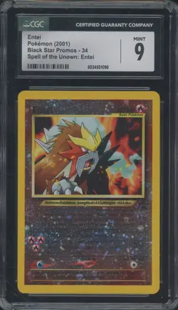 2001 Pokemon Black Star Promos 34 Entei Spell of the Unown CGC 9 MINT - Image 1