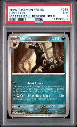 2025 POKEMON PRE EN-PRISMATIC EVOLUTIONS MASTER BALL REVERSE HOLO UMBREON PSA 7 - Image 1