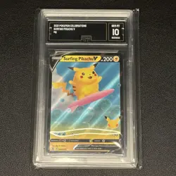 Surfing Pikachu V 008/025 Celebrations GMA 10 Gem Mint Pokemon - Image 1