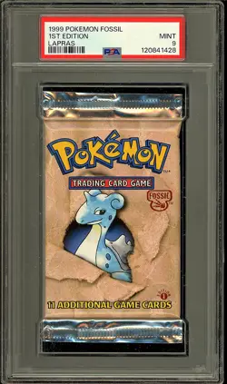 Pokemon 1999 Vintage WOTC 1st Edition Fossil Lapras Sealed Booster Pack PSA 9 - Image 1