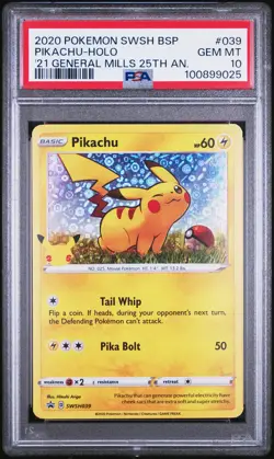 2020 Swsh Black Star Promo Pikachu #039 '21 General Mills 25th An. PSA 10 - Image 1
