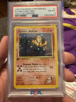 PSA 6 Blaine's Moltres 1/132 Holo 1st Edition Gym Heroes Pokemon - Swirl+1/2! - Image 1
