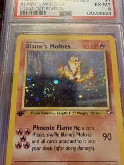 PSA 6 Blaine's Moltres 1/132 Holo 1st Edition Gym Heroes Pokemon - Swirl+1/2! - Image 2
