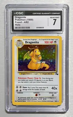 CGC 7 Dragonite Fossil Holo 4/62 Pokemon Card 1999 - Image 1