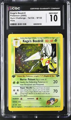 CGC 10 Koga's Beedrill Gym Challenge 1st Edition 9/132 Holo SWIRL Pokemon Card - Image 1