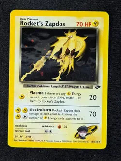 2000 Pokemon ROCKET'S ZAPDOS #15/132 Gym Challenge Swirl Holo Rare English - Image 1