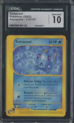2003 Pokemon Aquapolis 113/147 Tentacool CGC 10 GEM MINT - Image 1