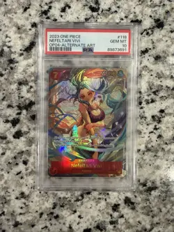 2023 ONE PIECE OP04-KINGDOMS OF INTRIGUE ALTERNATE ART NEFELTARI VIVI PSA 10 - Image 1
