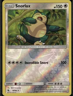 Snorlax Rare Hidden Fates 50/68 Colorless Reverse Holo Pokemon Card - Image 1