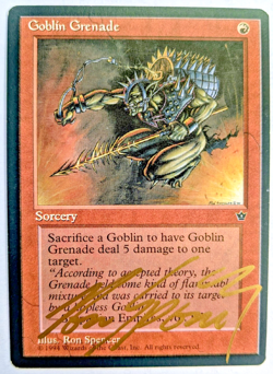 MTG FALLEN EMPIRES Goblin Grenade SIGNED IN GOLD BY RON SPENCER - Image 1
