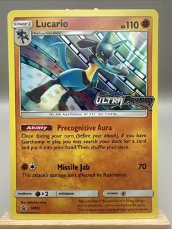 Pokemon TCG Lucario Sun & Moon Ultra Prism Stamped Prerelease Promo SM95 Holo - Image 1