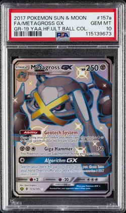 2017 POKEMON SUN & MOON GUARDIANS RISING #157A FULL ART/METAGROSS GX PSA 10 - Image 1