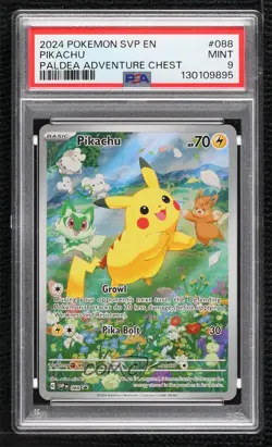 Pikachu (Paldea Adventure Chest) Holo Pokemon Scarlet & Violet Black Star PSA 9 - Image 1