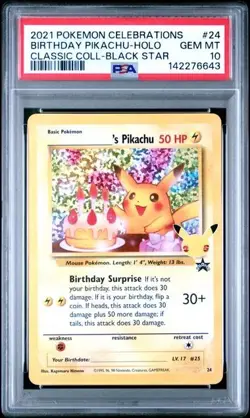 PSA 10 BIRTHDAY PIKACHU 24 CELEBRATIONS CLASSIC COLLECTION HOLO POKEMON GEM MINT - Image 1