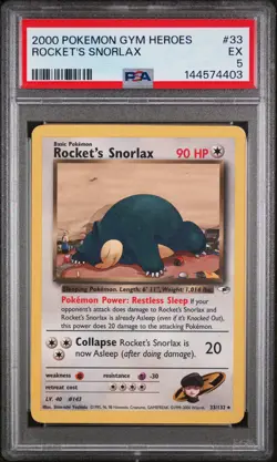 2000 POKEMON GYM HEROES #33 ROCKET'S SNORLAX PSA 5 - Image 1