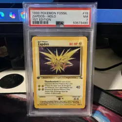 Pokemon Zapdos Fossil 1st Edition Holo 15/62 English 1999 PSA 7 - Image 1