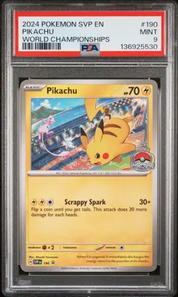136925530 Pikachu 2024 Pokemon SV World Championships Promo - SVP EN #190 PSA 9 - Image 1