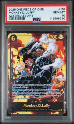 2025 ONE PIECE OP10-ROYAL BLOOD ALTERNATE ART #118 MONKEY D. LUFFY PSA 10 - Image 1