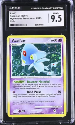 CGC 9.5 MINT+ Azelf 2007 Mysterious Treasures 4/123 Holo SWIRL Pokemon Card - Image 1