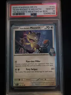 Pokemon Meowth TCG Team Rockets Holo Card 149/182 Cosmos Holo PSA 10 - Image 1