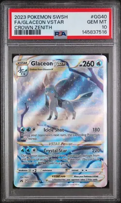 PSA 10 Glaceon VSTAR GG40/GG70 Crown Zenith 2023 Full Art Holo Pokemon Card TCG - Image 1