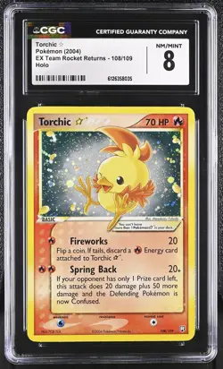 CGC 8 Torchic Gold Star 2004 EX Team Rocket Returns 108/109 Holo Pokemon Card - Image 1