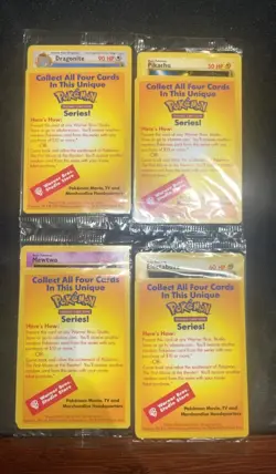 SEALED Set of 4 Black Star Promo WB Movie Pokemon Cards (Pikachu, Dragonite, +) - Image 1