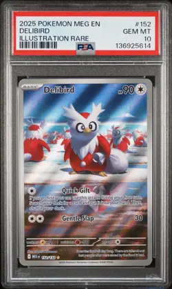 5614 Delibird 2025 Pokemon Mega Evolution #152 Illustration Rare PSA 10 - Image 1