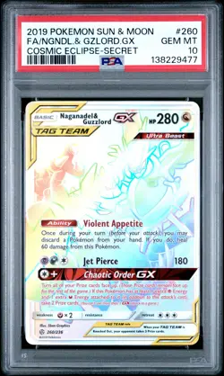 2019 POKEMON SUN & MOON COSMIC ECLIPSE FULL ART/NAGANADEL & GUZZLORD GX PSA 10 - Image 1
