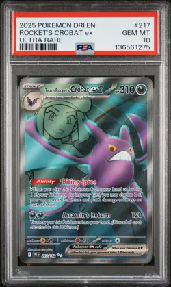 Pokemon Destined Rivals Team Rocket's Crobat ex 217 PSA 10 - Image 1