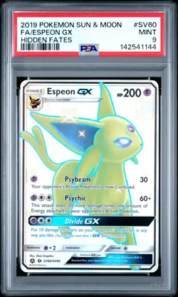 2019 POKEMON SUN & MOON HIDDEN FATES #SV60 FULL ART/ESPEON GX PSA 9 - Image 1