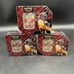 Lot of (3) Pokemon TCG Scarlet & Violet Paldean Fates Charizard ex Tins SEALED - Image 1