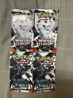 POKEMON SCARLET & VIOLET. WHITE FLARE & BLACK BOLT 4 PACK SEALED BOOSTER PACKS - Image 1