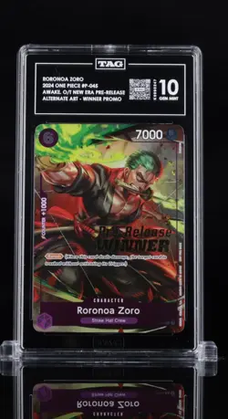 2024 One Piece P-045 Prerelease Winner Roronoa Zoro TAG Score 973 GEM MINT 10 - Image 1