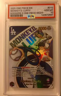 2025 ONE PIECE PROMOS DODGERS X ONE PIECE NIGHT #010 MONKEY D. LUFFY PSA 10. - Image 1