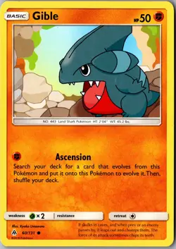 Gible 60/131 Common SM - Forbidden Light LP Pokemon Card - Image 1