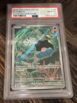 2025 POKEMON DRI EN-DESTINED RIVALS ILLUSTRATION RARE #195 CLAMPERL PSA 10 - Image 1