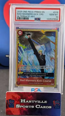 2025 ONE PIECE PRB02-PREMIUM BOOSTER ALT ART #016 BAD MANNERS KICK COURSE PSA 10 - Image 1