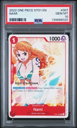 ONE PIECE SUPER PRE RELEASE ST01-007 NAMI PSA 10 GEM MINT - Image 1