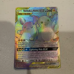 Pokemon Raichu & Alolan Raichu GX Secret Rare Holo 241/236 SM HP260 English - Image 1