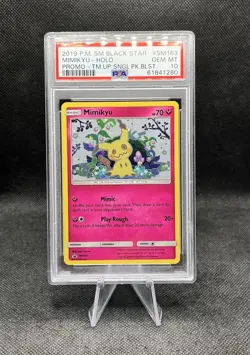 PSA 10 Mimikyu Holo Promo #SM163 2019 Pokemon Black Star Team Up TCG - Image 1