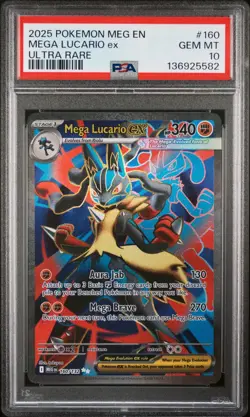 136925582 Mega Lucario ex 2025 Pokemon Mega Evolution #160 Ultra Rare PSA 10 - Image 1