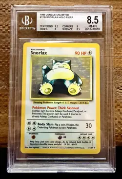 1999 Pokemon Jungle Unlimited SNORLAX - Holo Rare NO SYMBOL ERROR #11/64 BGS 8.5 - Image 1
