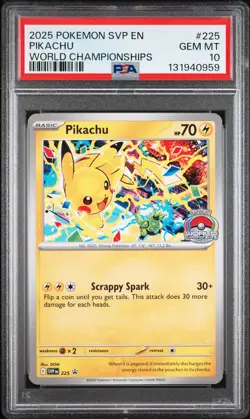 2025 POKEMON SVP EN-SV BLACK STAR PROMO WORLD CHAMPIONSHIPS #225 PIKACHU PSA 10 - Image 1